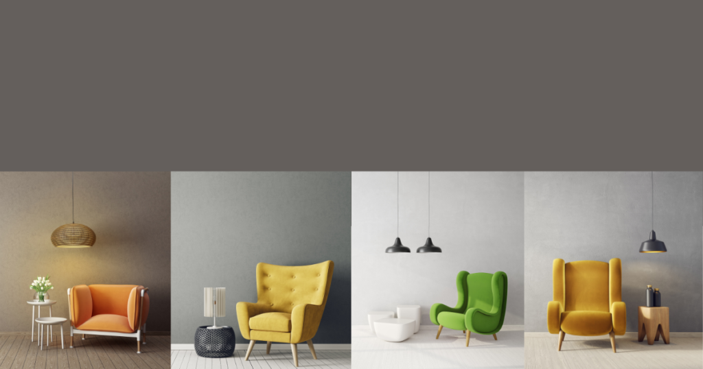 Image of yellow , green and orange colour of different chairs 