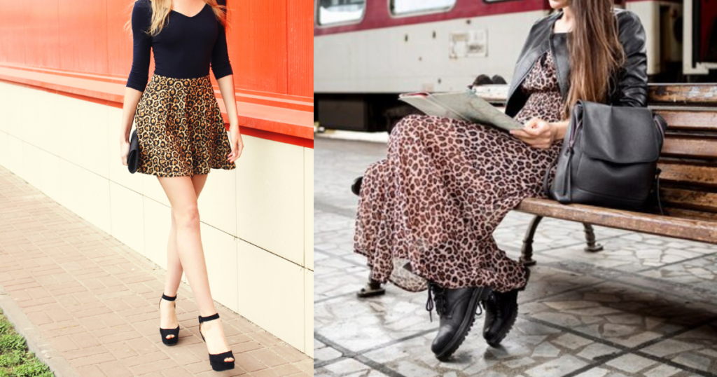 Two women showcasing their fashion sense in black and leopard print outfits 